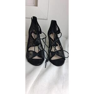 Torrid Black Polka Dot Mesh Lace-Up Ghillie Heels Size 10.5W Wide